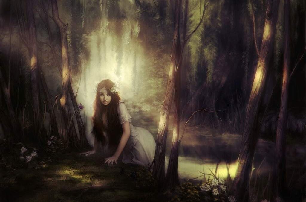 donna nel bosco al buio